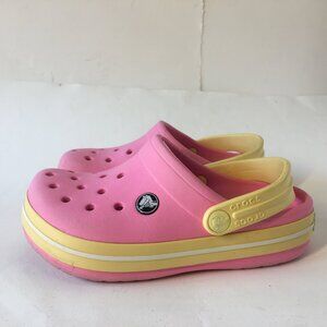 Girls Crocs Pink and Yellow Clogs Size J 1 Kids Shoes Original